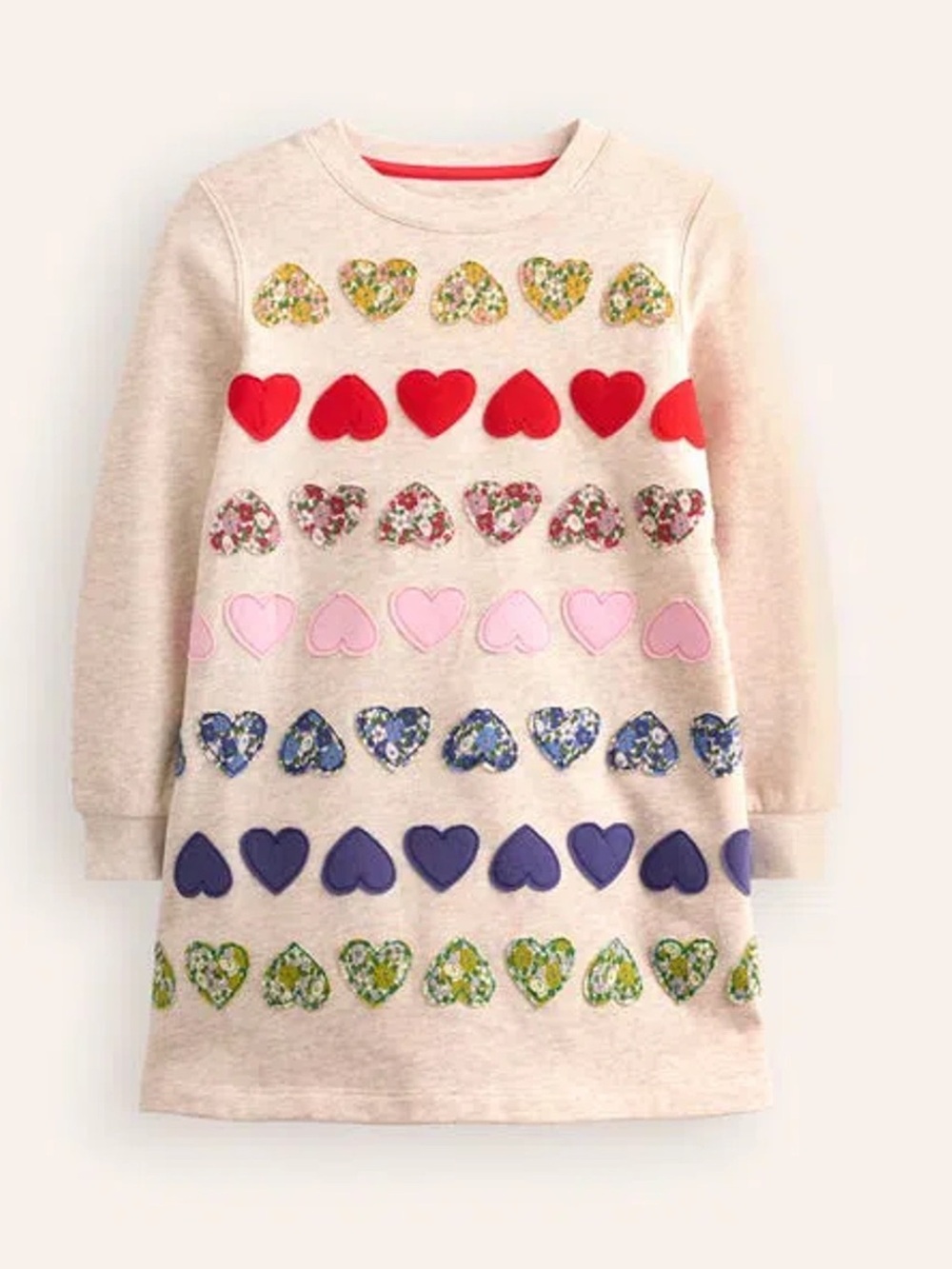Mini Boden Kids Beige Heart-Pattern Long Sleeve Top